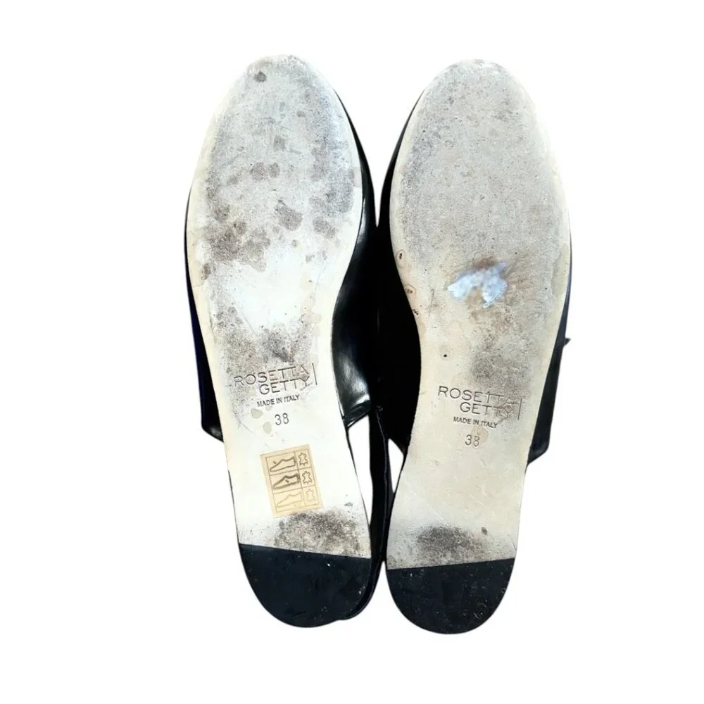 ROSETTA GETTY BLACK LEATHER SLINGBACK FLATS SHOES SIZE 8/38 MADE IN‎ ITALY EUC